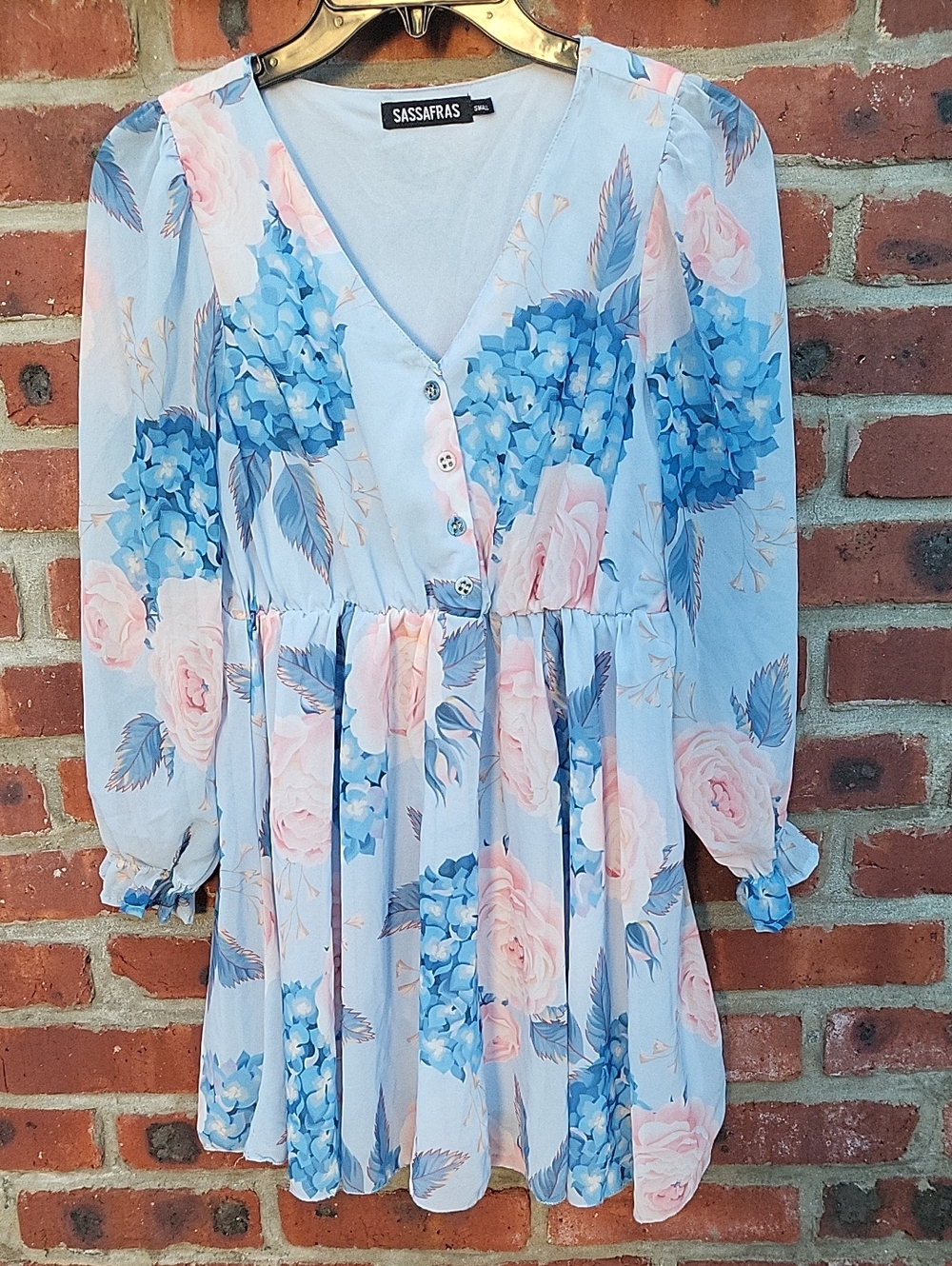 Sassafras Light Blue Floral Mini Dress